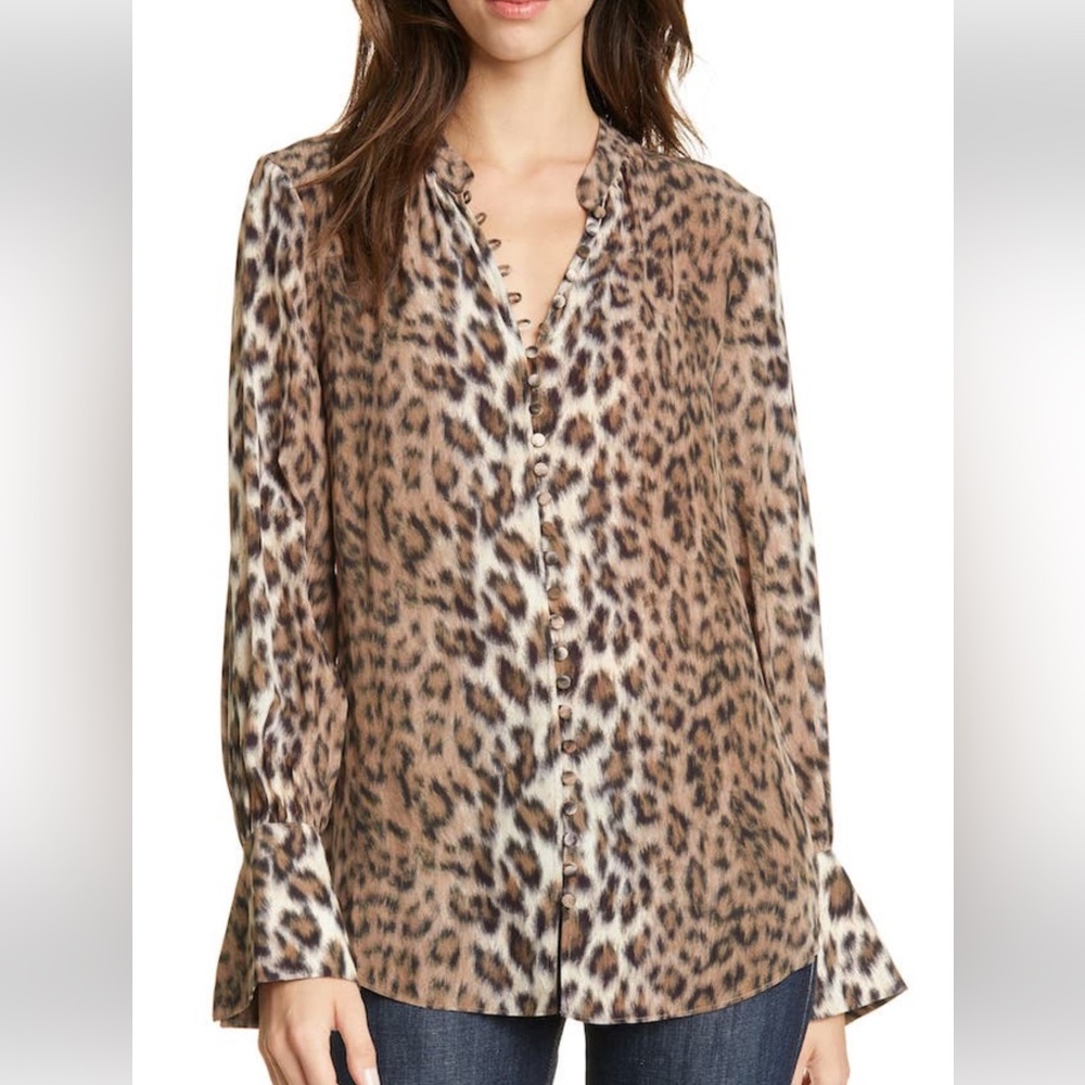 Joie Tariana Leopard-Print Blouse in Light Taupe size XXS